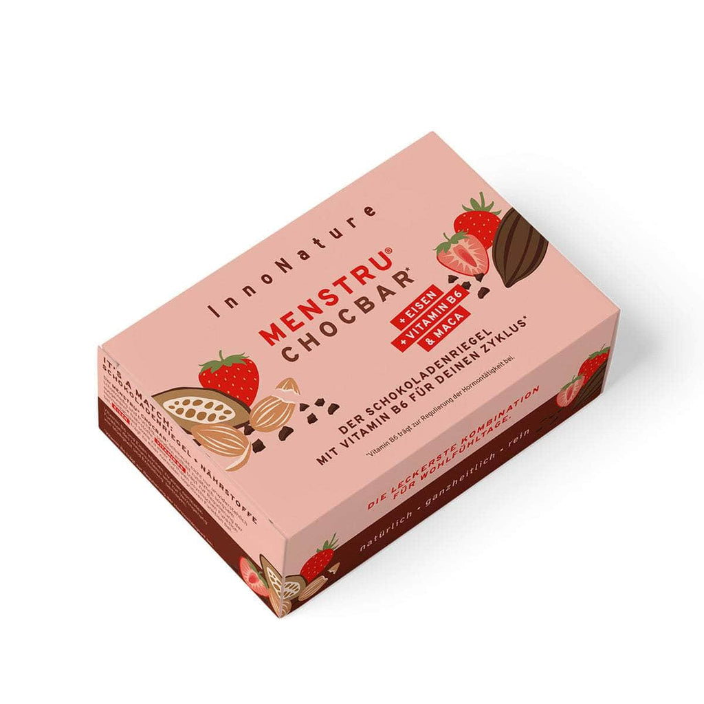Menstru® Chocbar: Veganer Schokoladenriegel mit Vitamin B6, Eisen und Maca - 6er Box