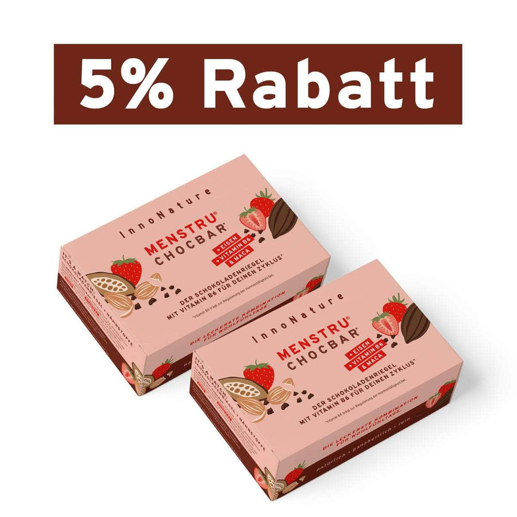 Menstru® Chocbar: Veganer Schokoladenriegel mit Vitamin B6, Eisen und Maca - 6er Box