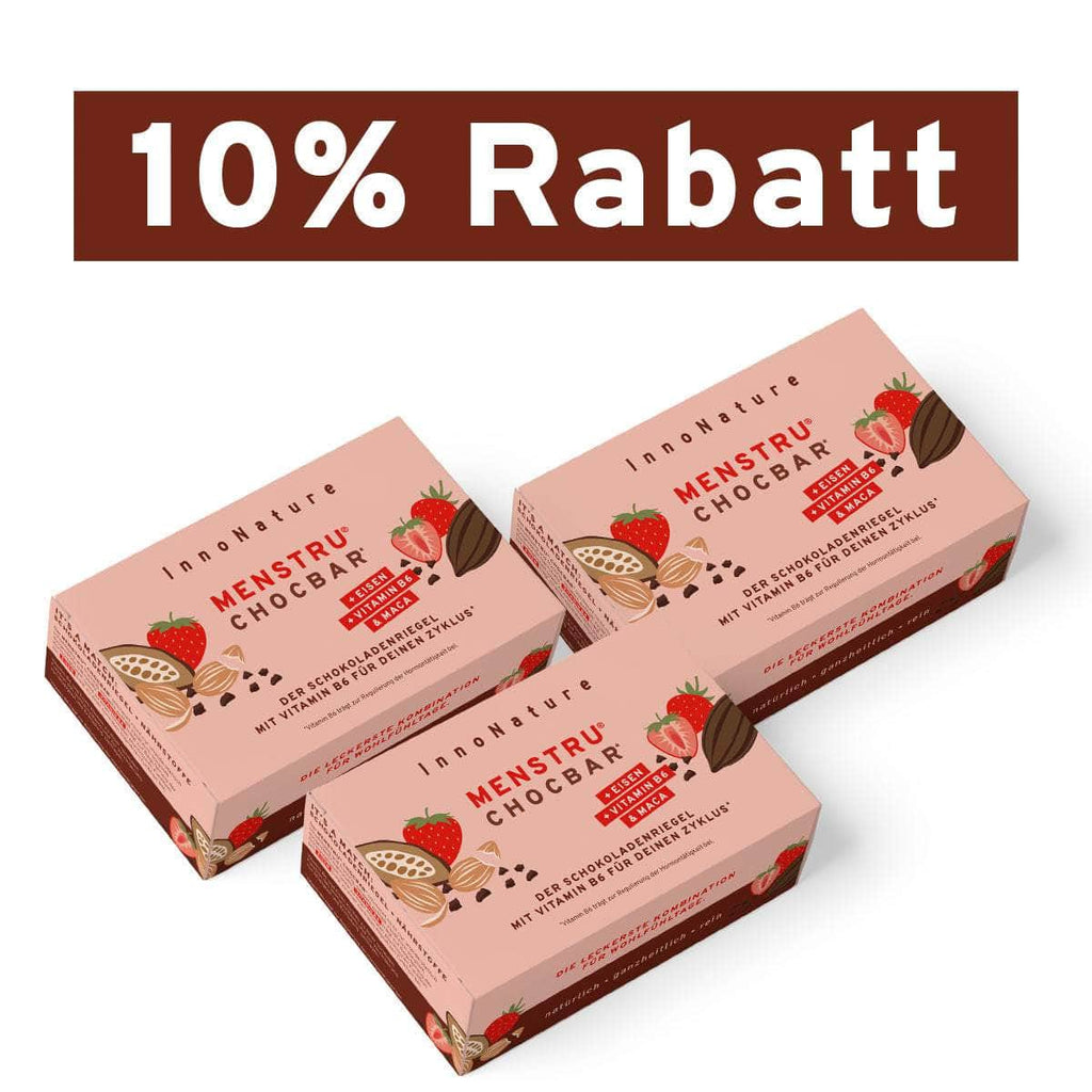 Menstru® Chocbar: Veganer Schokoladenriegel mit Vitamin B6, Eisen und Maca - 6er Box