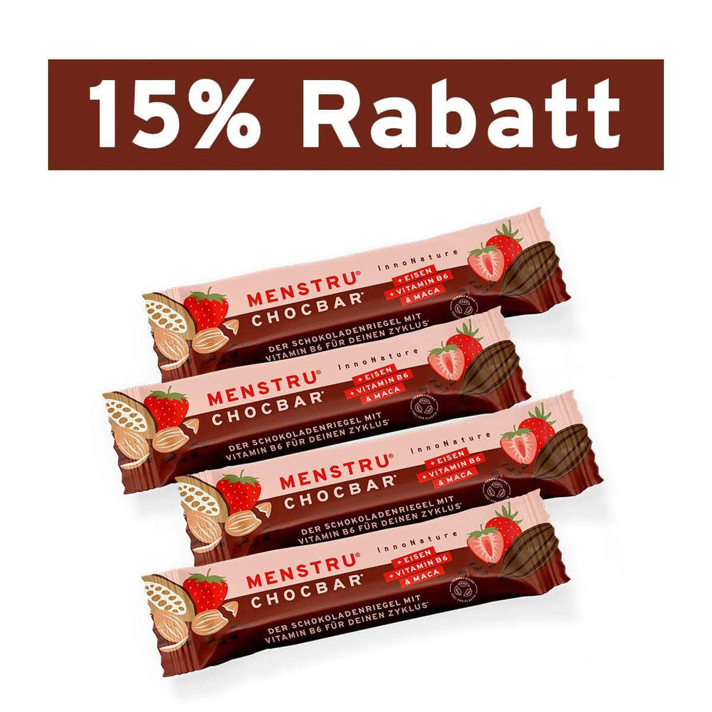 Menstru® Chocbar: Veganer Schokoladenriegel mit Vitamin B6, Eisen und Maca