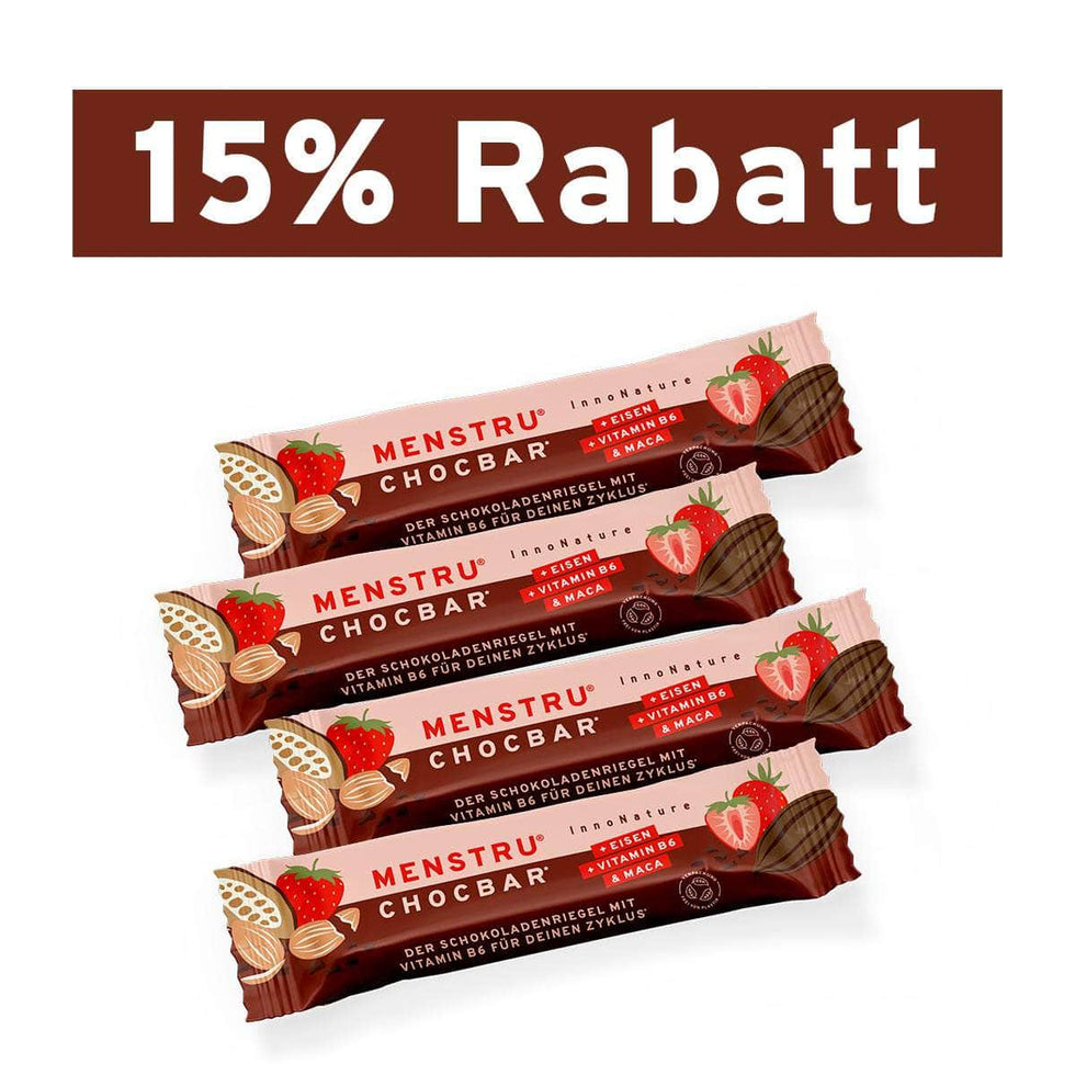 Menstru® Chocbar: Veganer Schokoladenriegel mit Vitamin B6, Eisen und Maca