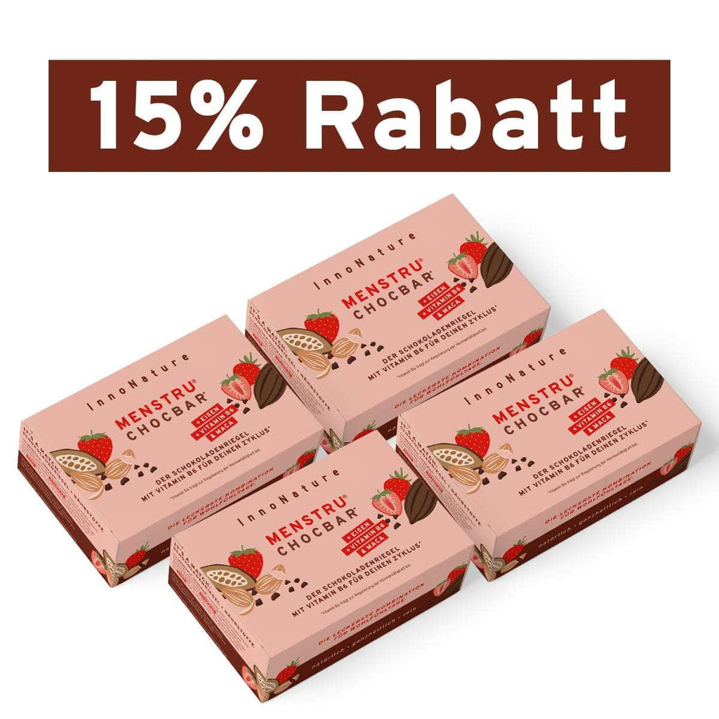 Menstru® Chocbar: Veganer Schokoladenriegel mit Vitamin B6, Eisen und Maca - 6er Box