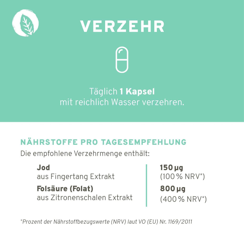 Kelp + Spinat: Natürliche Jod + Folsäure Kapseln