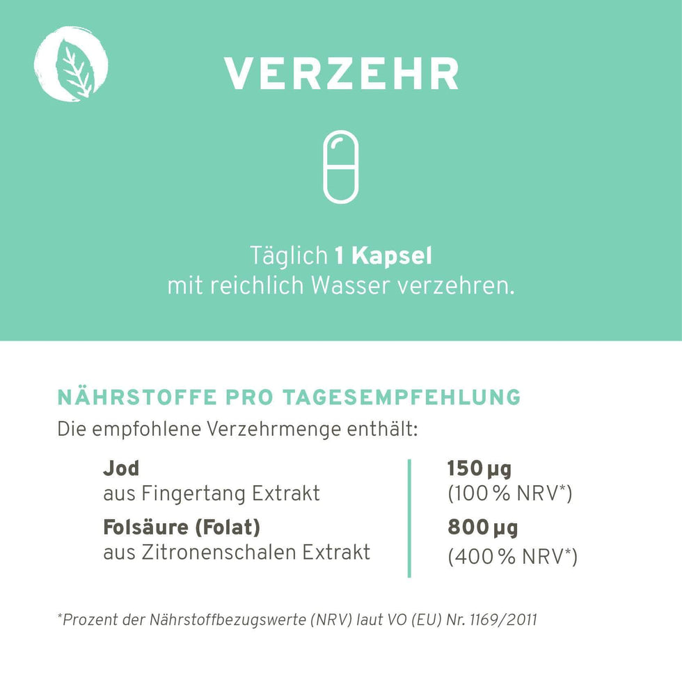 Kelp + Spinat: Natürliche Jod + Folsäure Kapseln