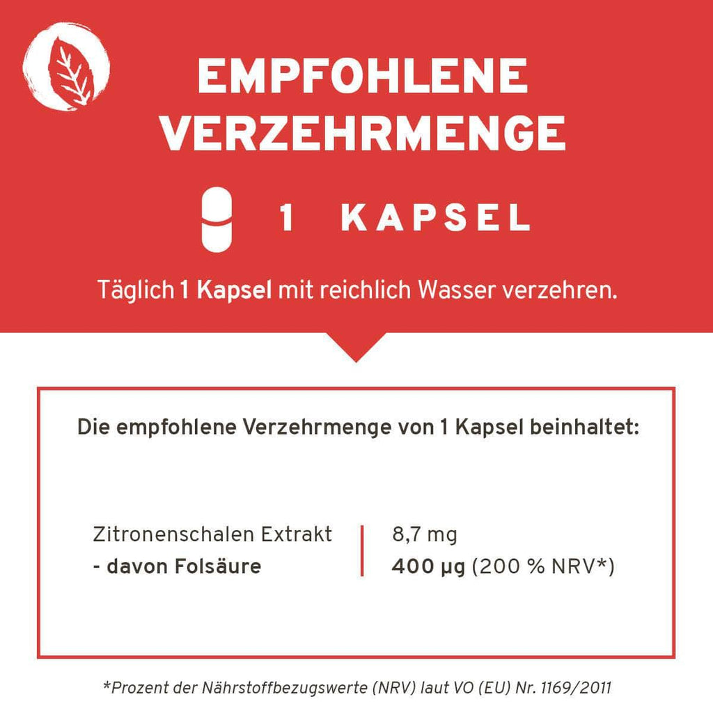 Folsäure Kapseln: Vitamin B9 aus Zitronenschalen