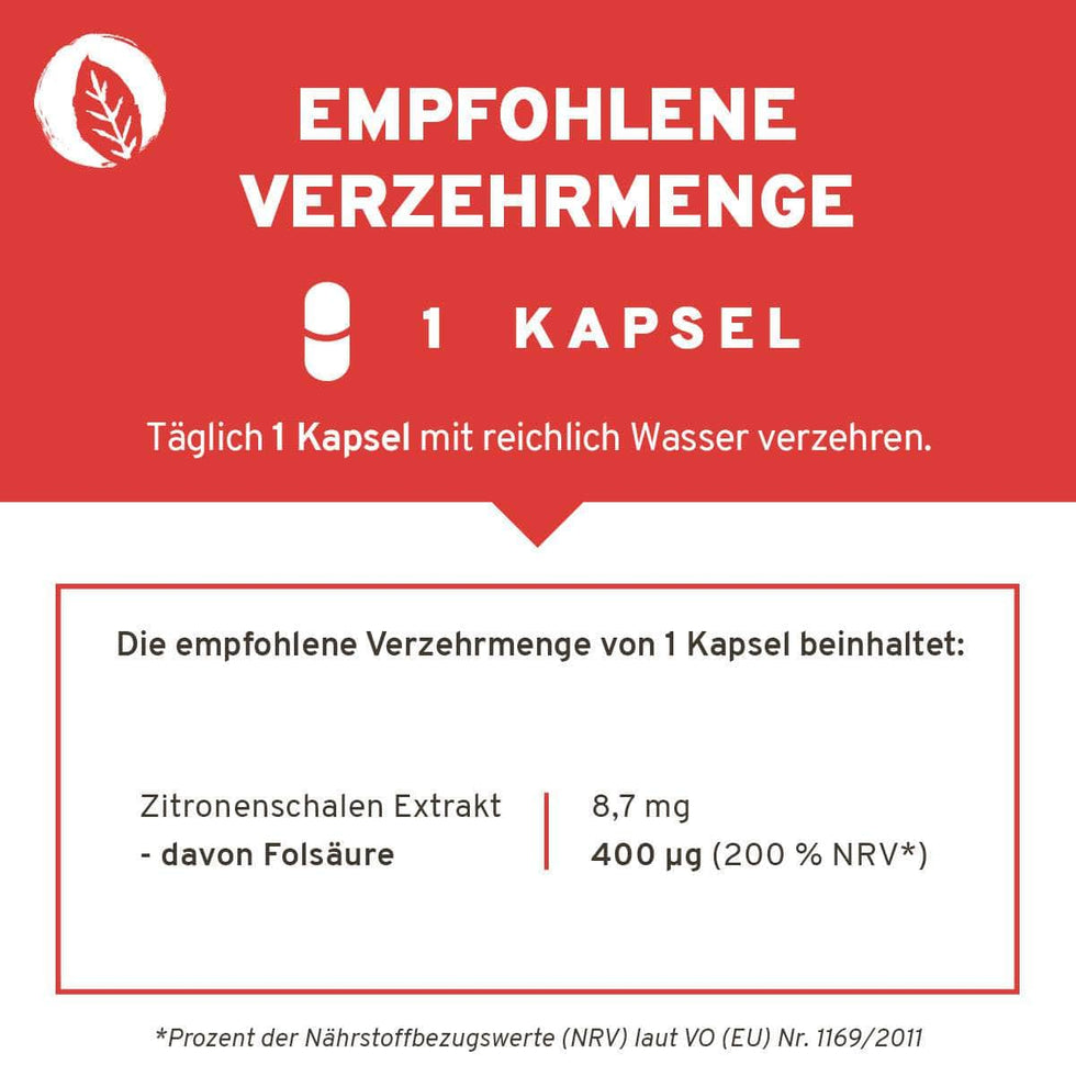 Folsäure Kapseln: Vitamin B9 aus Zitronenschalen