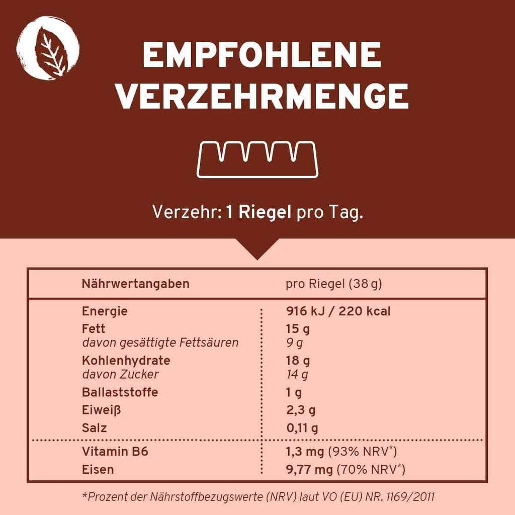 Menstru® Chocbar: Veganer Schokoladenriegel mit Vitamin B6, Eisen und Maca