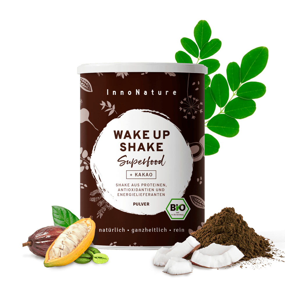 Bio Wake Up Superfood Shake: Kokos, Kakao, Matcha, Guarana und grüner Kaffee