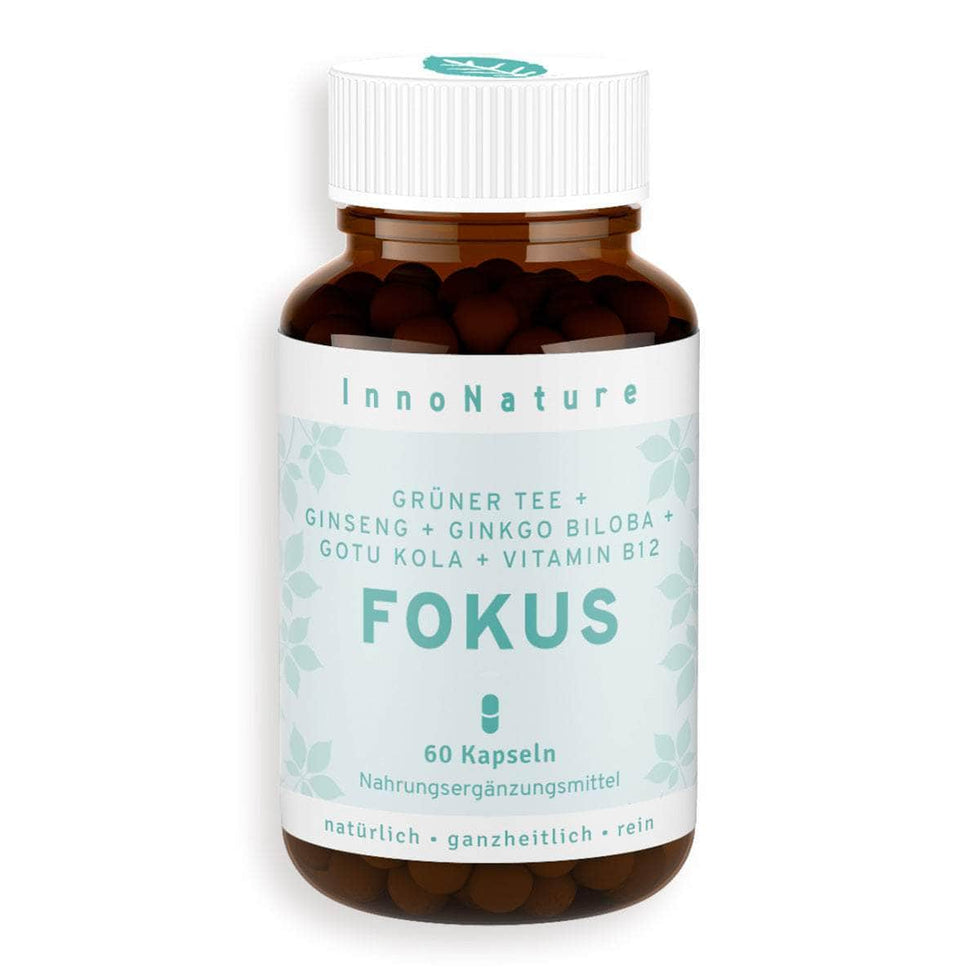 InnoNature Kapseln 1x Zweimonatsvorrat (1x60 Kapseln) Fokus Kapseln: Grüner Tee, Ginseng, Ginkgo Biloba, Gotu Kola, Vitamin B12