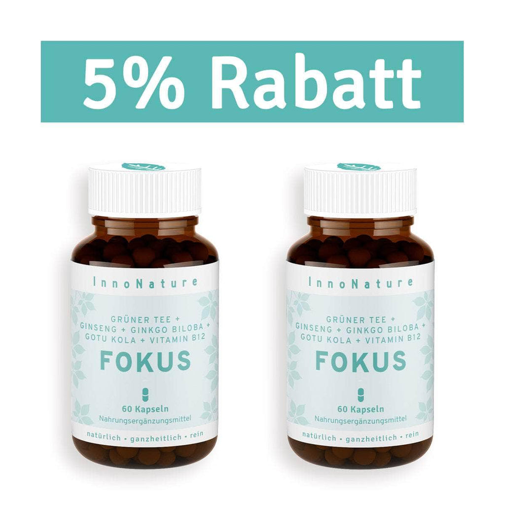 InnoNature Kapseln 2x Zweimonatsvorrat (2x60 Kapseln) Fokus Kapseln: Grüner Tee, Ginseng, Ginkgo Biloba, Gotu Kola, Vitamin B12