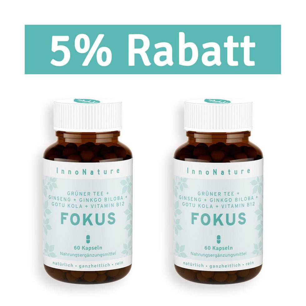 InnoNature Kapseln 2x Zweimonatsvorrat (2x60 Kapseln) Fokus Kapseln: Grüner Tee, Ginseng, Ginkgo Biloba, Gotu Kola, Vitamin B12