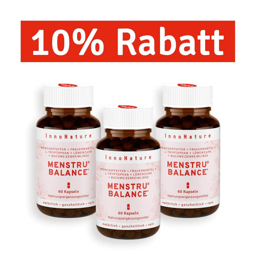 InnoNature Kapseln 3x 60 Kapseln Menstru® Balance Kapseln: Mönchspfeffer, Frauenmantel, L-Tryptophan, Löwenzahn und Vitamin B6