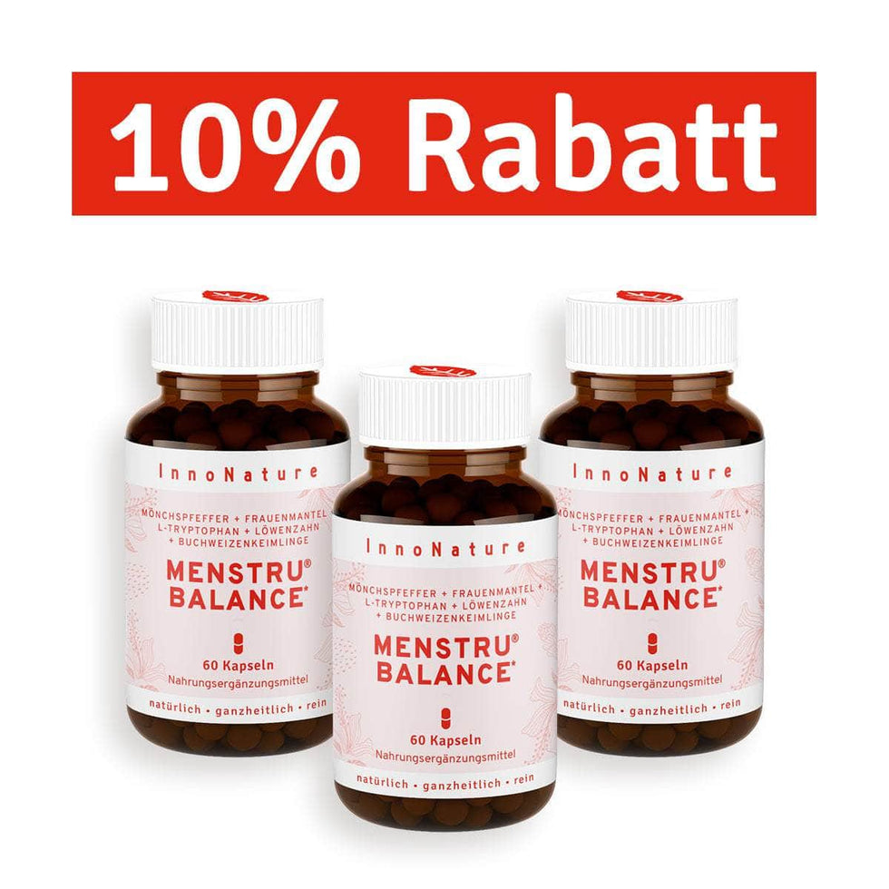 InnoNature Kapseln 3x 60 Kapseln Menstru® Balance Kapseln: Mönchspfeffer, Frauenmantel, L-Tryptophan, Löwenzahn und Vitamin B6