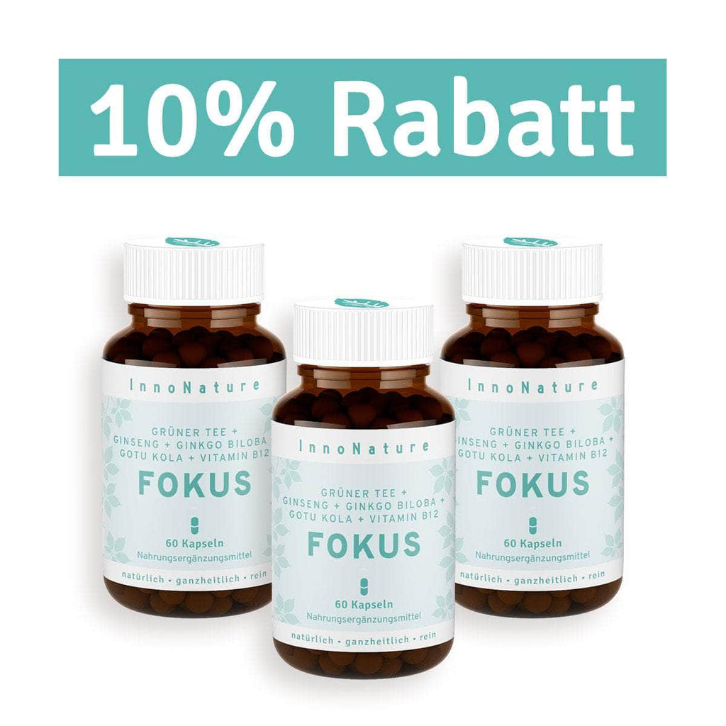 InnoNature Kapseln 3x Zweimonatsvorrat (3x60 Kapseln) Fokus Kapseln: Grüner Tee, Ginseng, Ginkgo Biloba, Gotu Kola, Vitamin B12