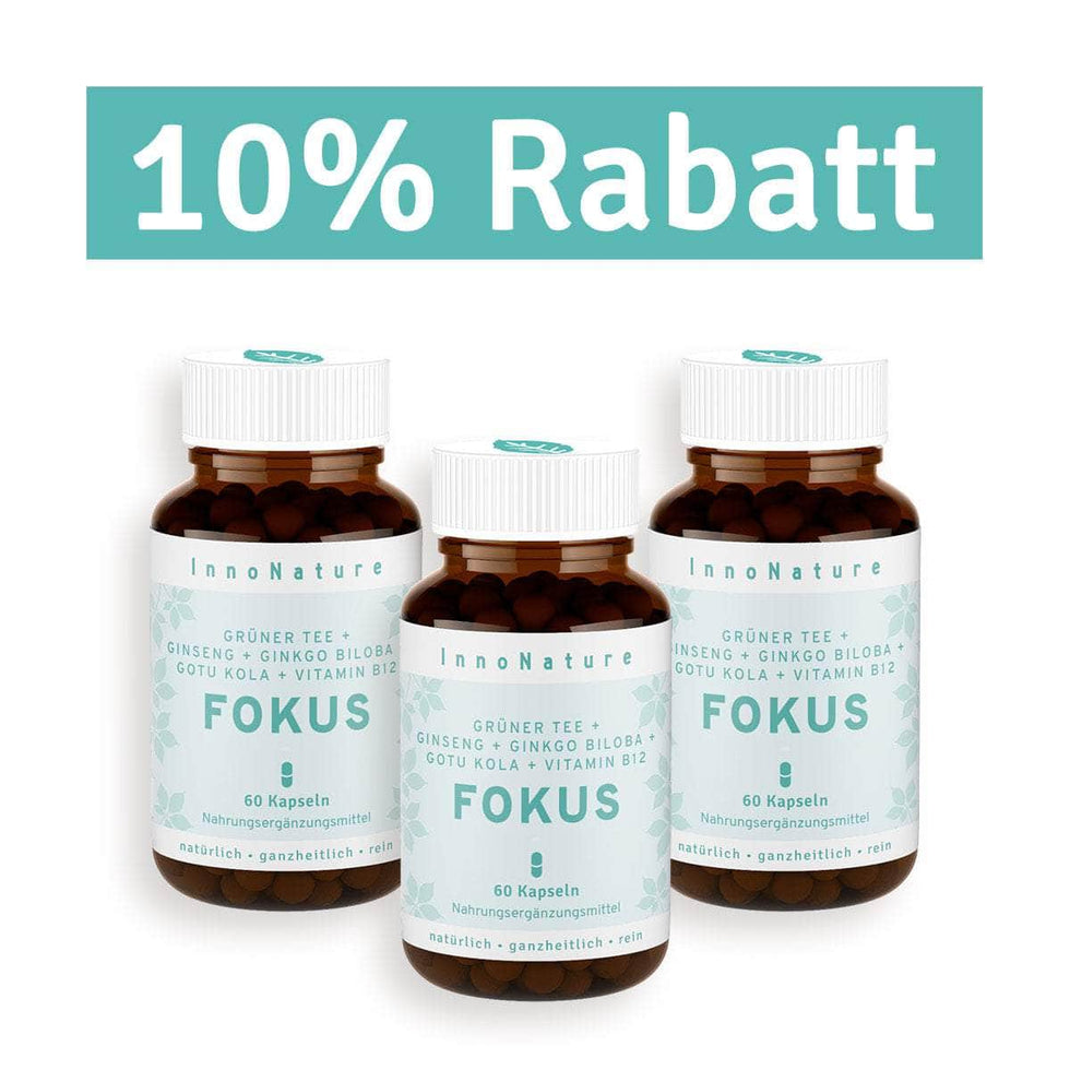 InnoNature Kapseln 3x Zweimonatsvorrat (3x60 Kapseln) Fokus Kapseln: Grüner Tee, Ginseng, Ginkgo Biloba, Gotu Kola, Vitamin B12