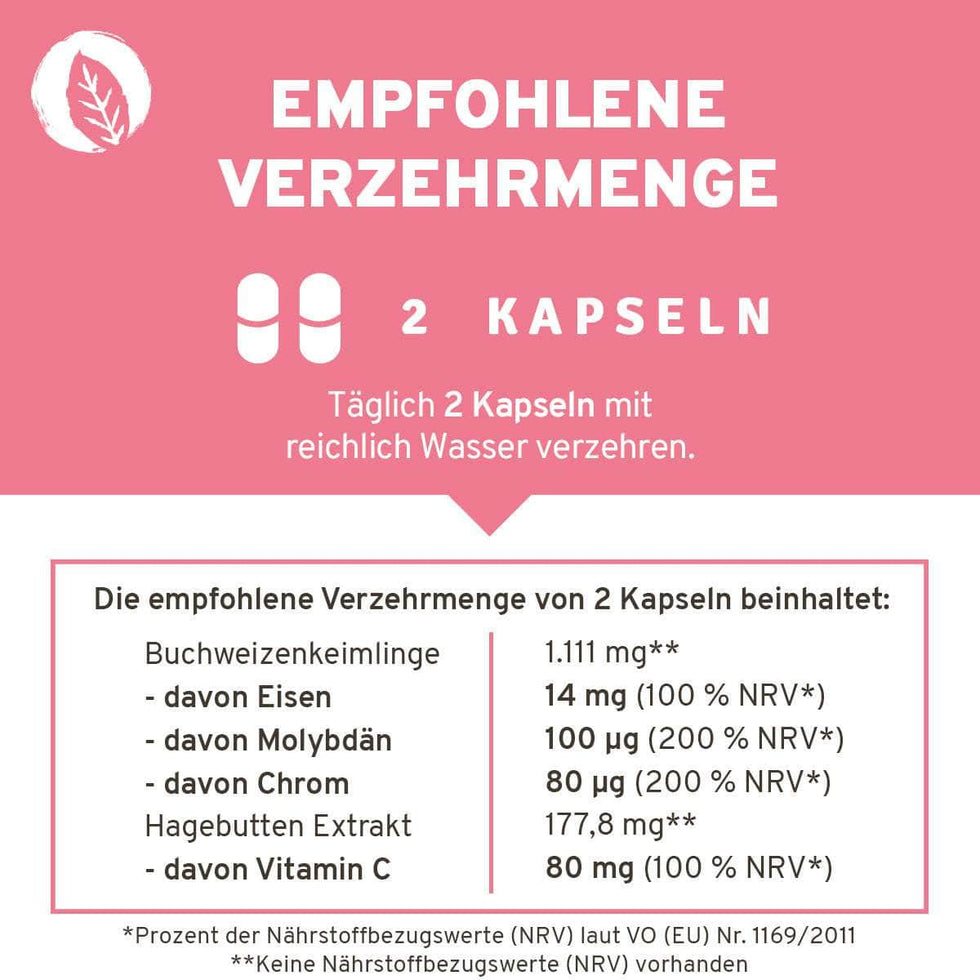 InnoNature Kapseln Eisen Chrom Molybdän Kapseln: Buchweizenkeimlinge + Hagebutte