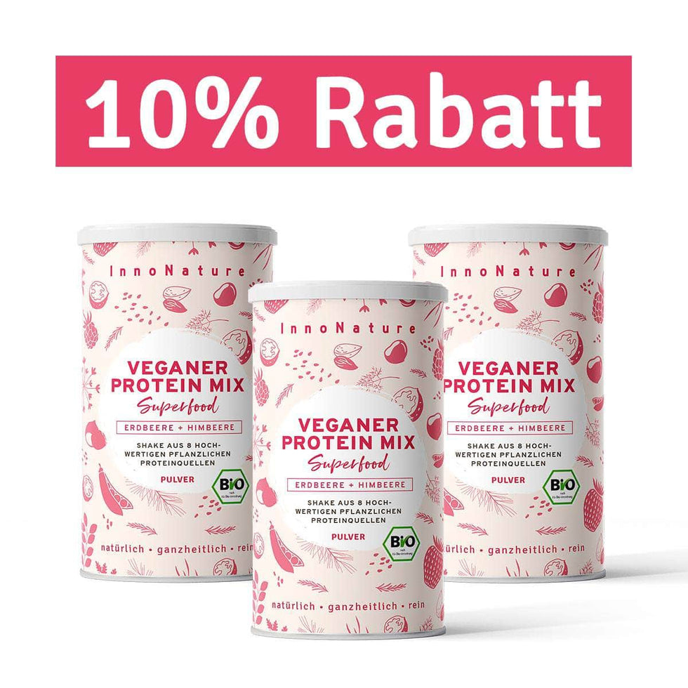 InnoNature Pulver 99 Portionen (3x 500g) Bio Veganer Protein Mix Erdbeere + Himbeere